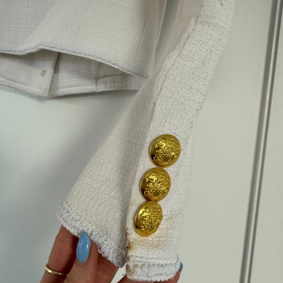 Veronica Beard Ferazia Textured Jacket In Ecru Sz 4 Collarless Button Front - Picture 9 of 9